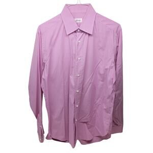 Brioni Pink White Micro-Check Luxury Dress Shirt Mens L 46" Chest Excellent